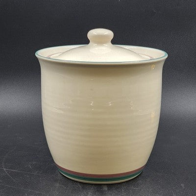 Round Stoneware Cookie Jar Canister w Lid Teal & Purple Juniper Pfaltzgraff USA