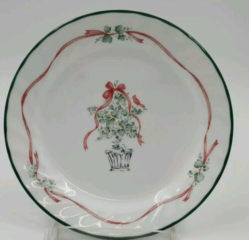 10 Corelle Callaway Holiday Ivy Salad Dessert Plates Swirl Green Trim 7.25"d EUC