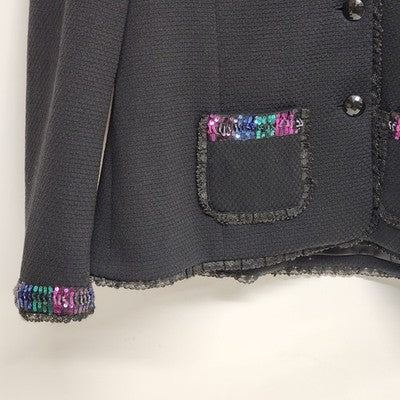Laura Ashley Women’s XL Black Blazer Jacket Textured Sequins Trim Career Coat