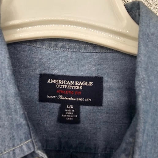 American Eagle Men’s Blue Denim Button-Front Shirt Size Large Athletic Fit China