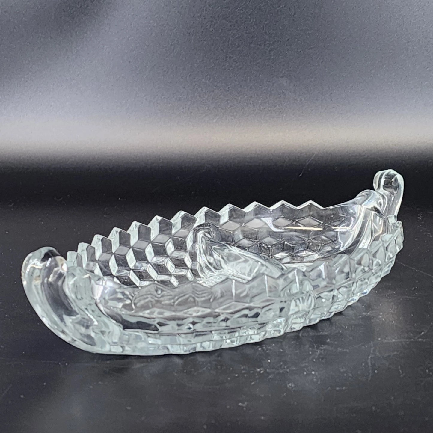 Fostoria American Relish Boat Divided Clear Glass Cubist Dish 11 Inch