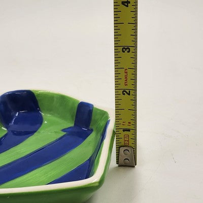 Holiday Home Green Blue Mitten Glove Trinket Dish Ceramic China 6"x1"