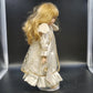 Treasures in Lace Porcelain Angel Doll Blonde White Gold Dress 17" Vintage
