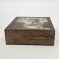 Wood Jewelry Trinket Box Painted Woman Deer Brass Inlay Purple Velvet 5.25"
