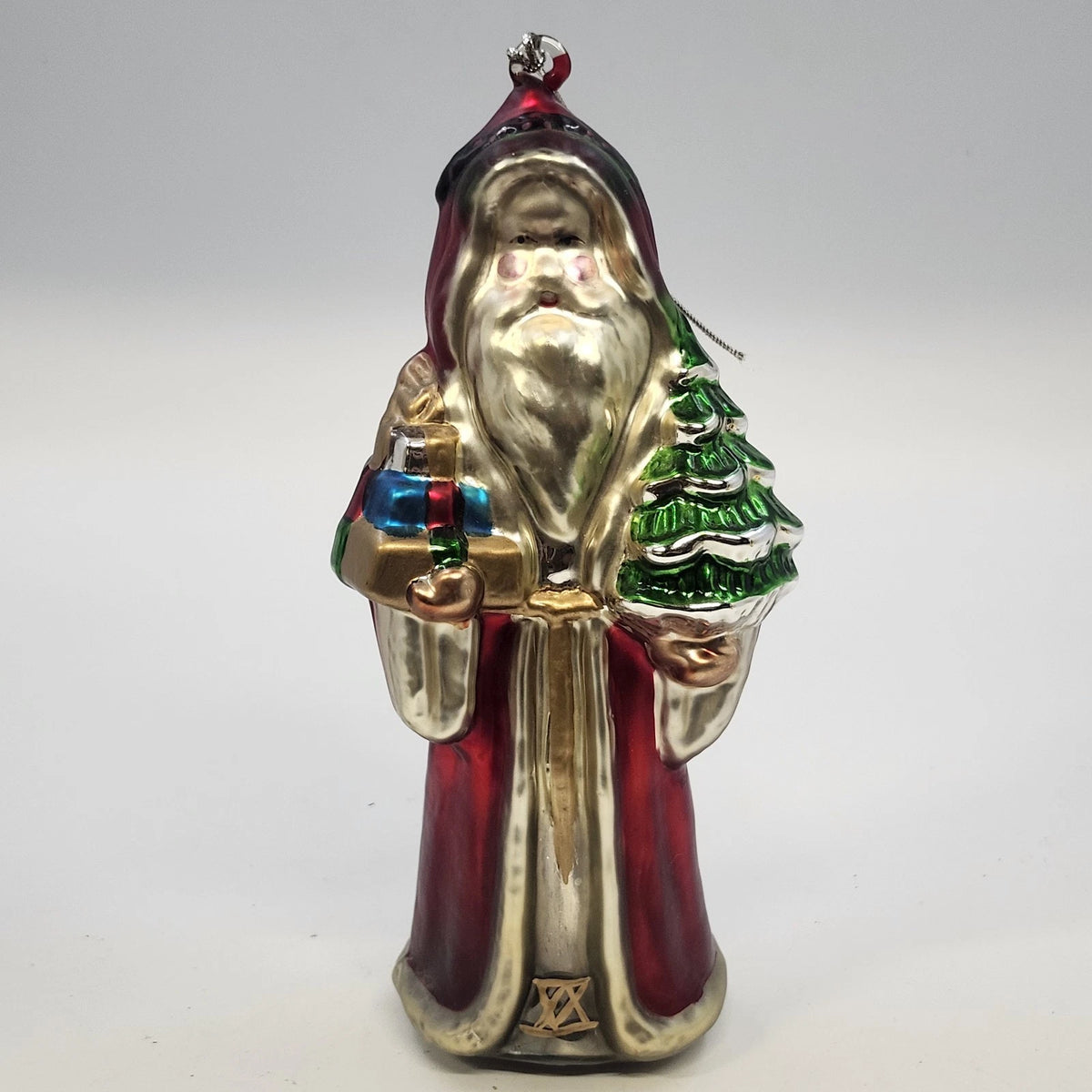Large Santa Blown Glass Christmas Ornament Hand Painted Red Green Gifts & Tree