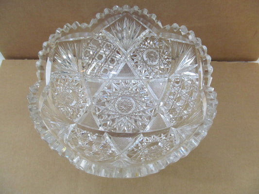 Vintage Elegant Cut Glass Bowl Pattern Star Button Fan Quilted Saw Tooth Scallop