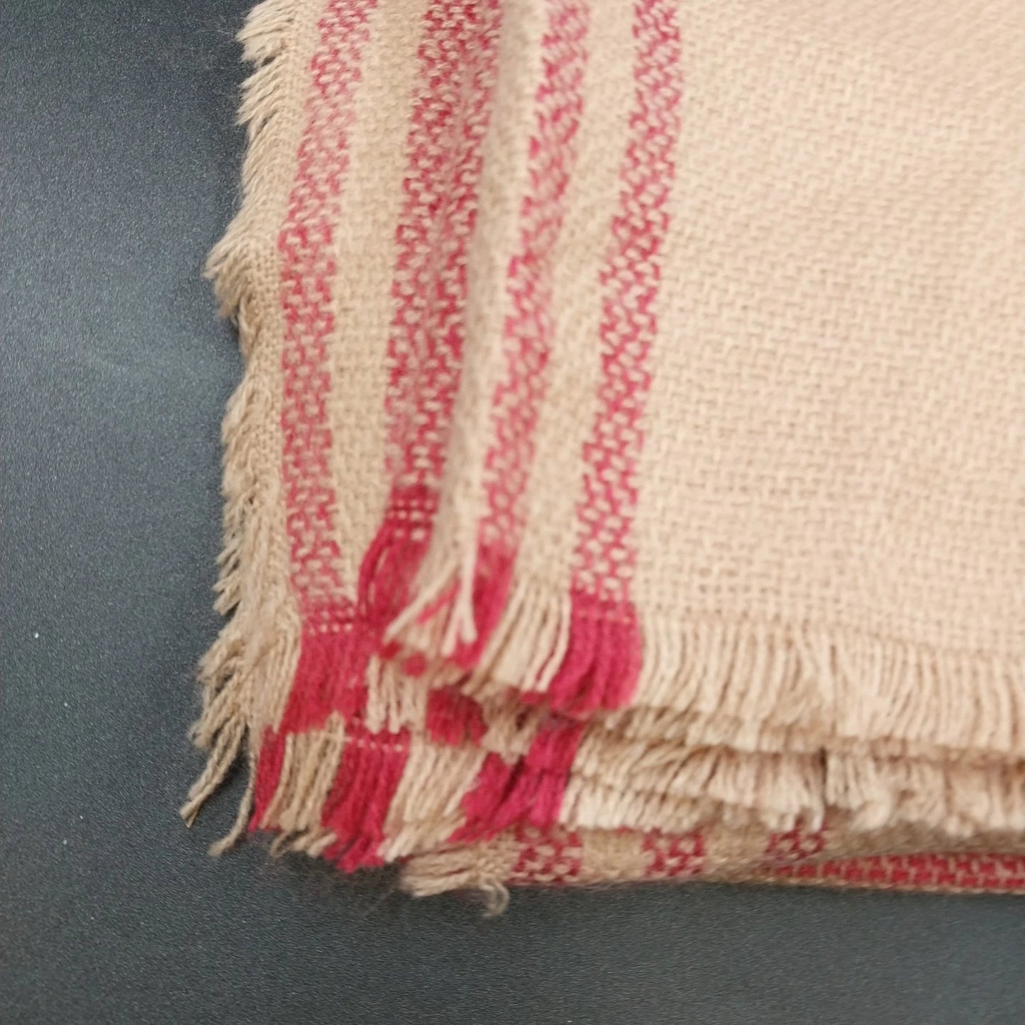 Beige Red Plaid Wool Rectangle Scarf 72"x32" Tartan Fringe Wrap Shawl Neckwarmer