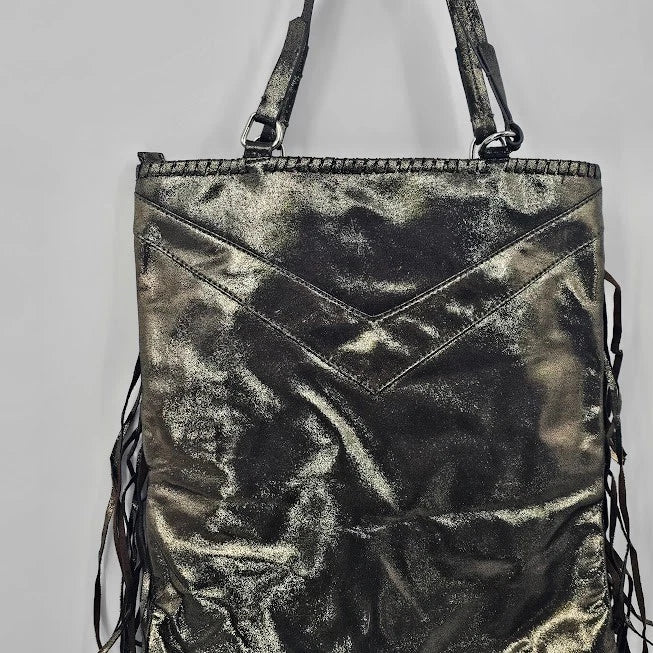 Charming Charlie Gray Fringe Handbag Shimmering Bling Y2K Shoulder Bag Boho 14"