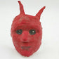 Papier Mache Scary Creepy Face Red Mask w Two Horn Wall Art Hand Painted