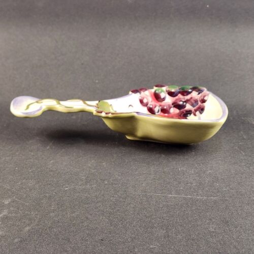 Clay Art Brand Wine Glass Shape Snack Nut Dish Painted Wine and Grapes Spoonrest