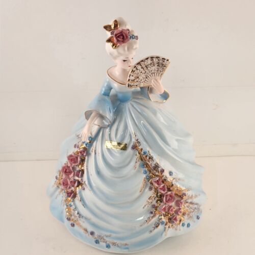 Josef Original Adelaide Lady In Blue Vintage Figurine Colonial Days Holding Fan