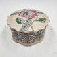 Embossed Ceramic Round Box w/ Lid Macau Pink Blue Floral Design 5"x2"