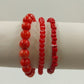 Set of 3 Orange Red Tone Small and Large Round Beads Stretchable Bracelets 6"