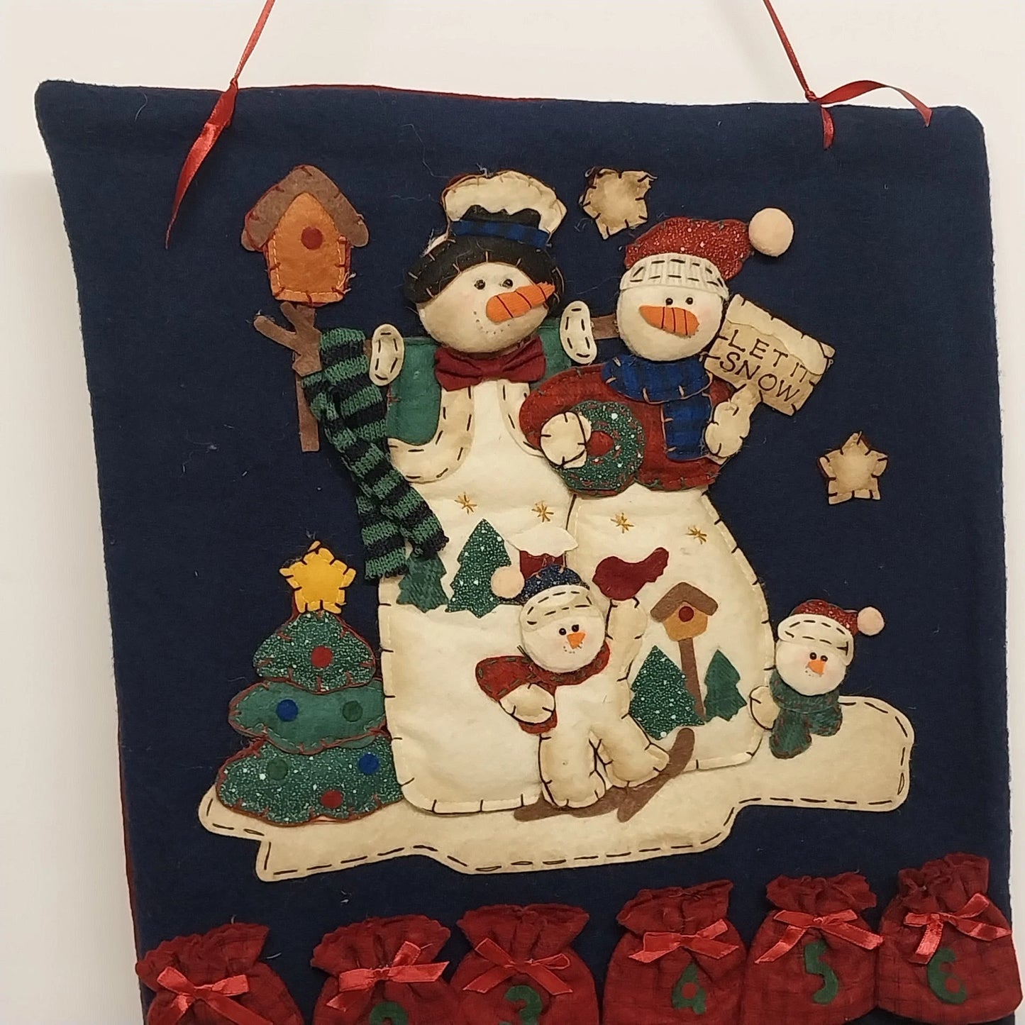 Christmas Advent Countdown Calendar Felt Snowman Family 24 Pocket Hanging Decor