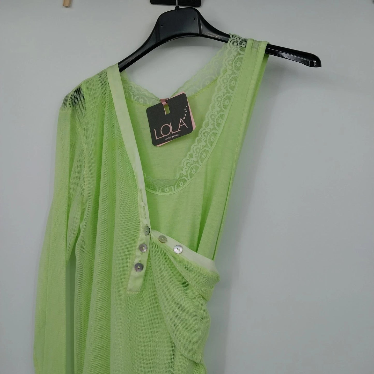 LOLA Italia Green Mesh Dress Sheer Top Womens Boho Outfit Set