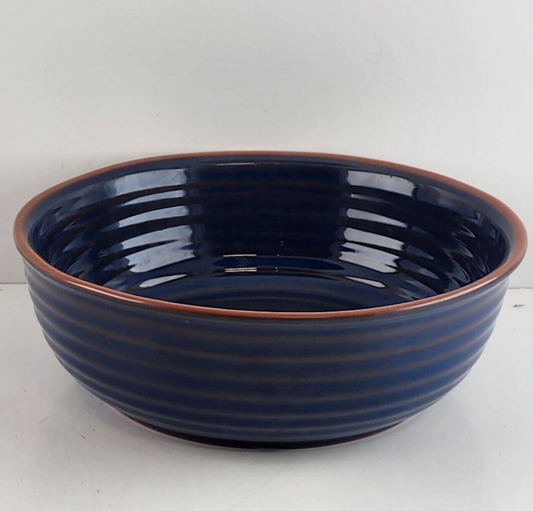 Frankoma Colorworks Vegetable Bowl Blue Ringed Design 8" d x 2.75" h Vintage EUC