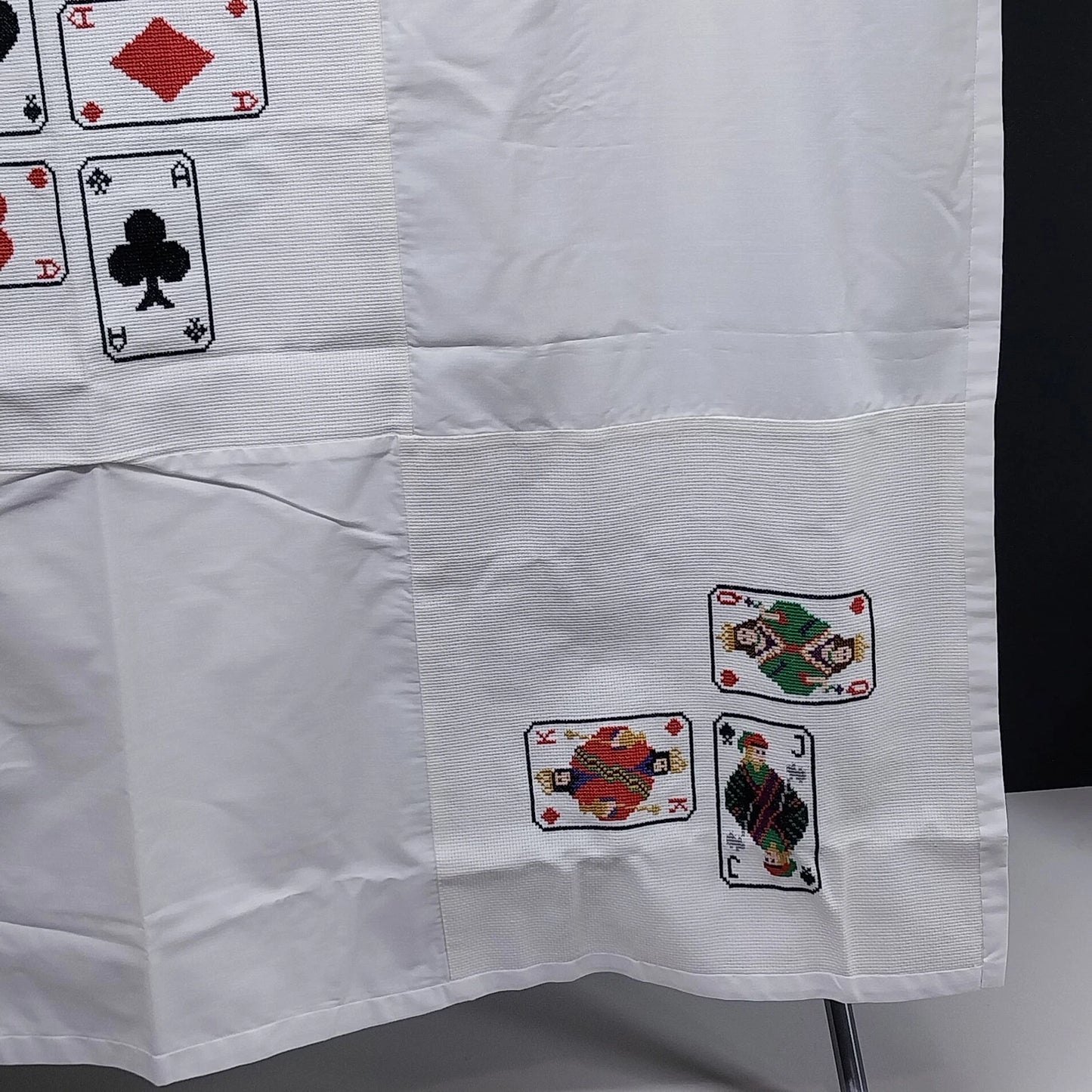 Vintage Hand Embroidered Playing Cards Card Table Cover 37 Inch