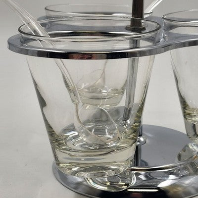 Kromex Condiment Carousel Caddy 3 Glass Ramekins & Spoons Rotating Chrome 11"h