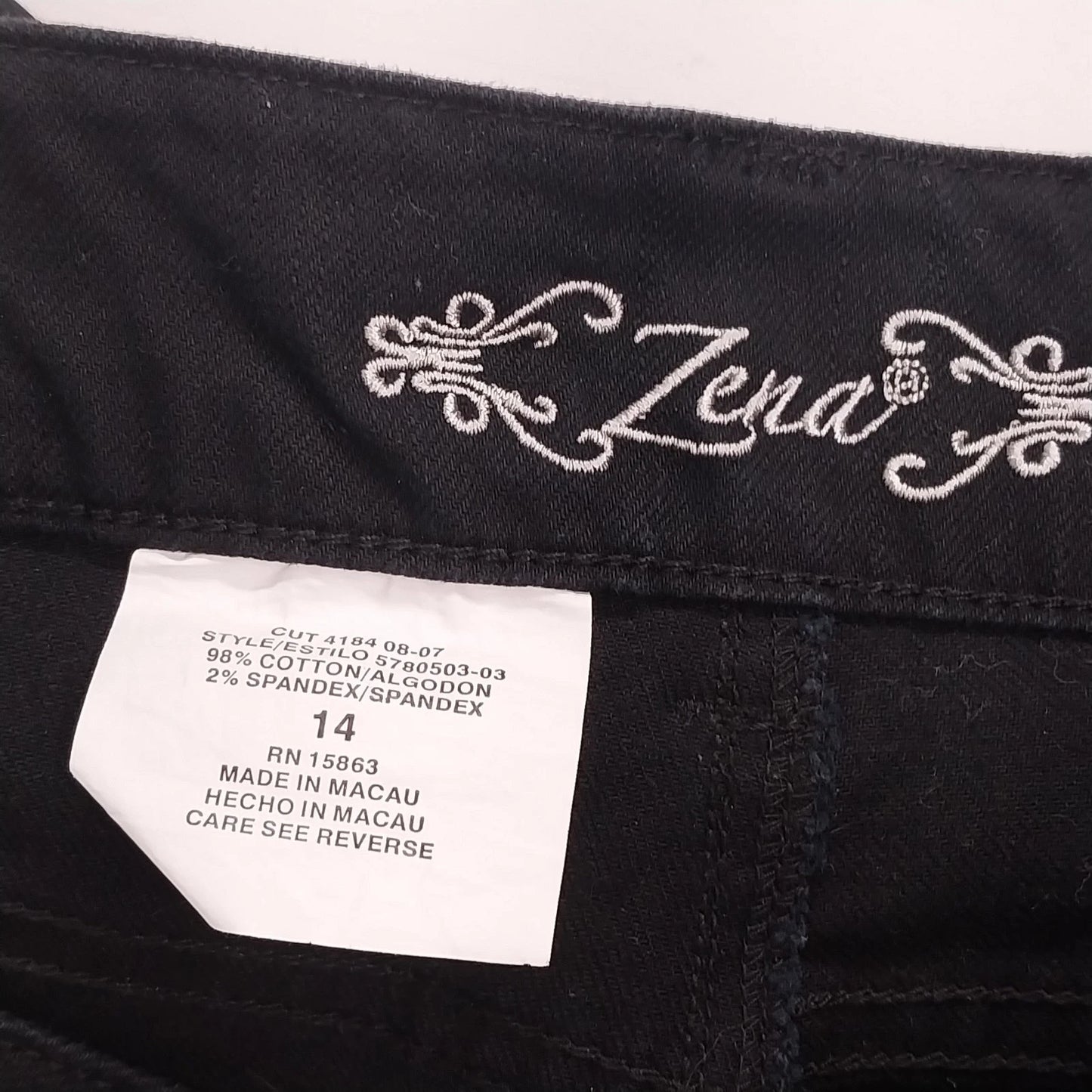 Zena Womens Black Straight Leg Jeans Size 14 Studded Pocket Stretch Cotton Blend