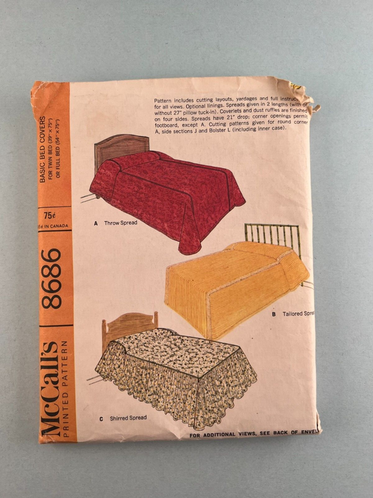 McCall's 8686 Vintage Sewing Pattern 1967 Bed Spread Covers Twin or Full Bed