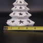 White Ceramic Christmas Tree Tea Light Holder Gold Star Cutouts 6.5" Holiday