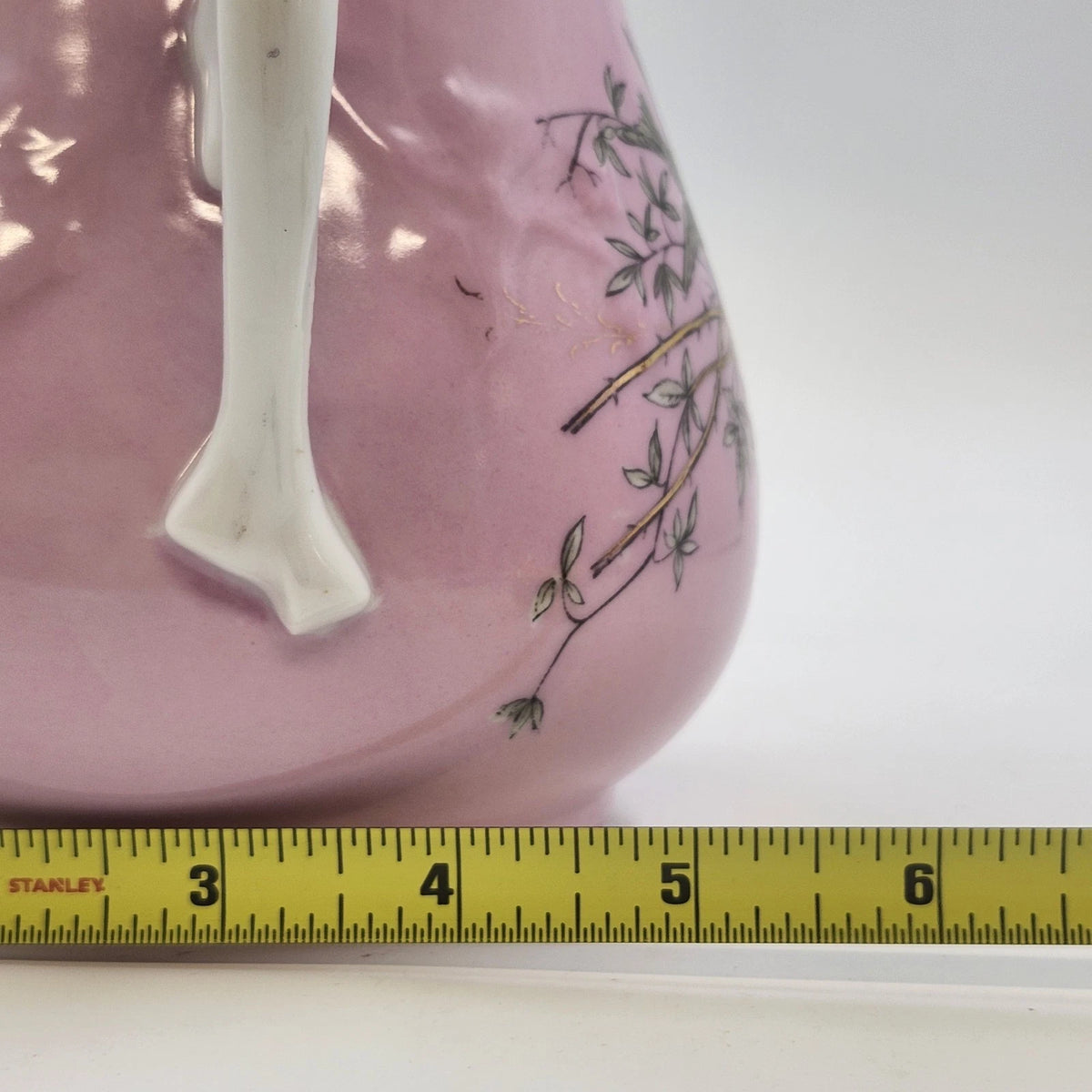 Pink Porcelain Biscuit Cookie Jar Bowl Covered Butterfly Birds Transfer Vintage