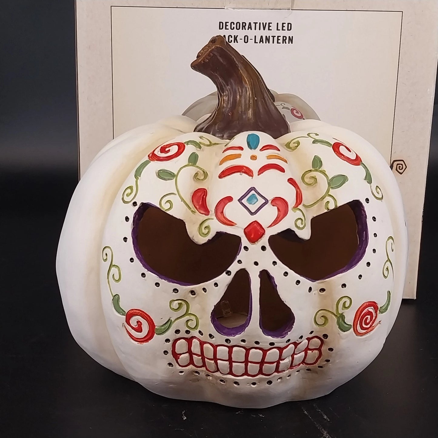 Decorative LED Color Changing Sugar Skull Jack-O'-Lantern Pumpkin 6.5" Halloween