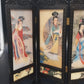 Chinese Mini Folding Tabletop Screen 4 Panel Double Sided Geisha Asian Decor Vtg