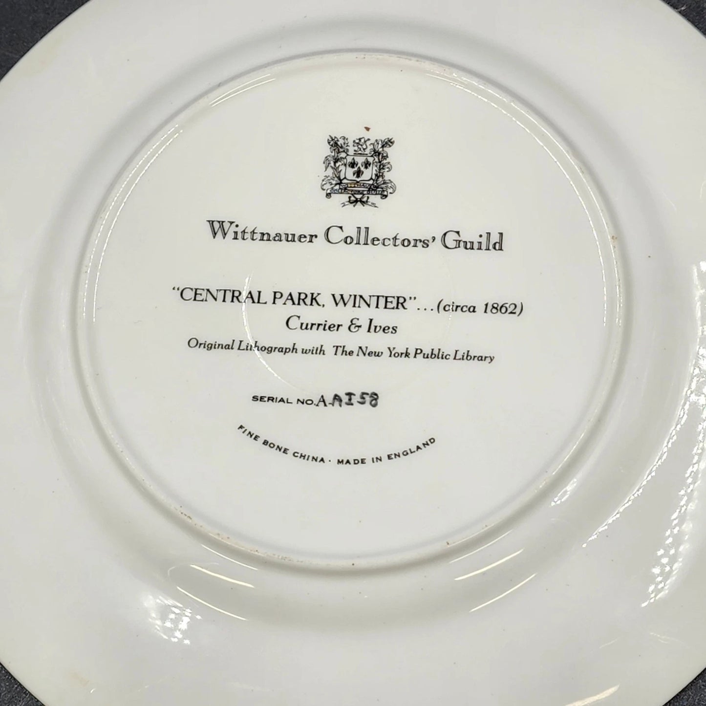 Wittnauer Collectors' Guild Central Park Winter Currier & Ives Plate No AAI58