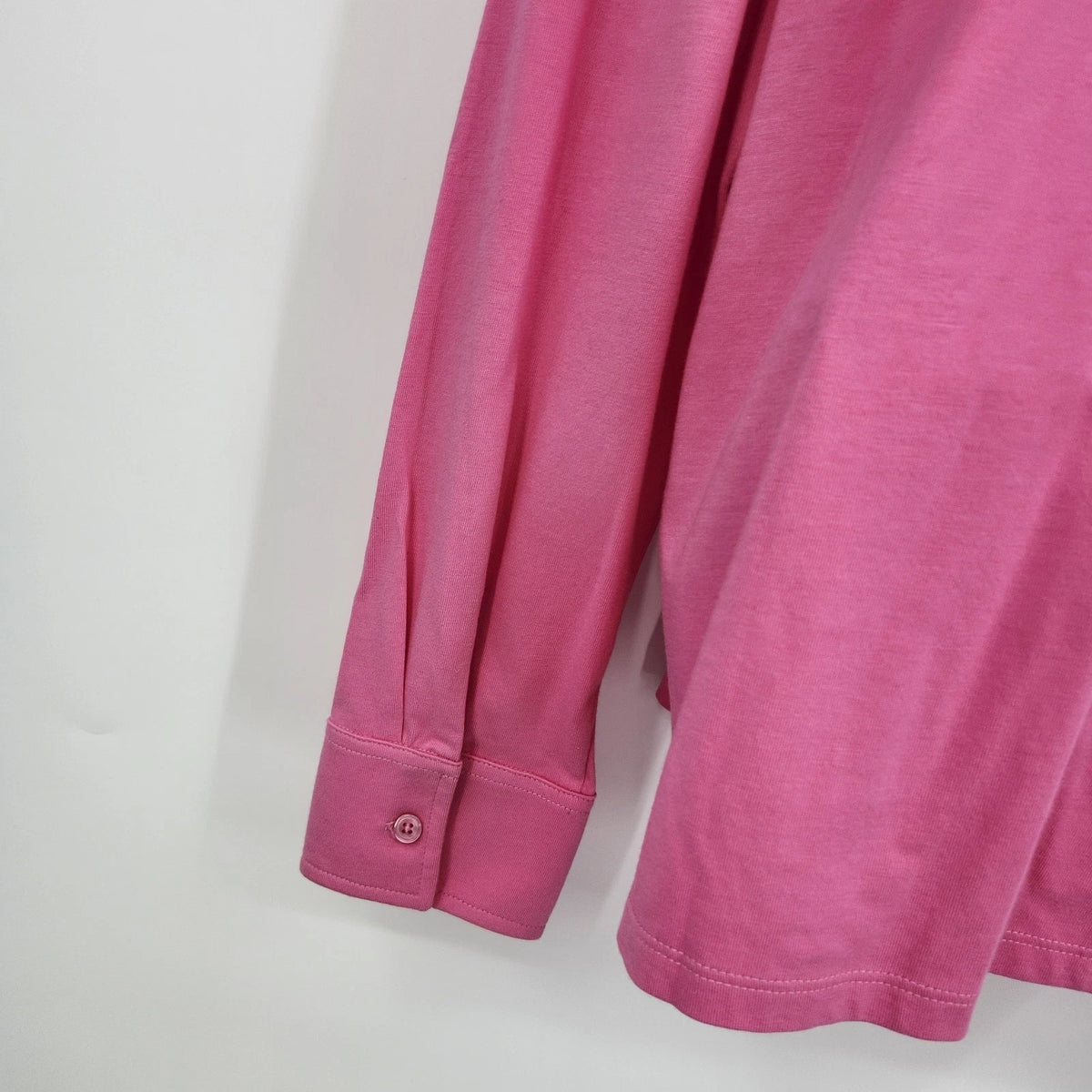 Appleseeds Women's XL Pink Cotton Knit Button Front Collared Shirt Long Sleeve