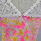 Lilly Pulitzer Sz 8 Pink White Lace Lined Back Zip Sleeveless Retro Dress