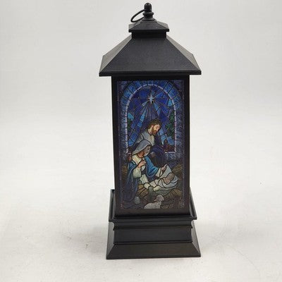 Roman Holy Family Nativity Christmas Printed Lantern 10.5" Battery Operated LED