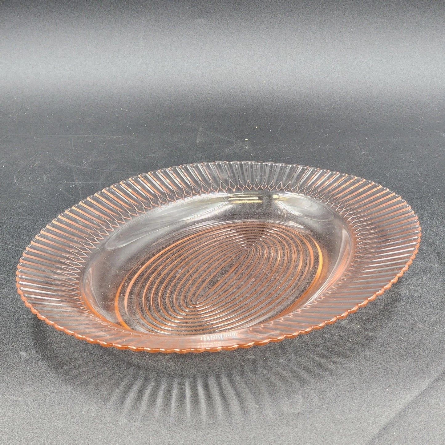 Pink Depression Glass Oval Platter Texture Ring Design Ruffle Edge MacBeth-Evans