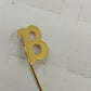 Gold Tone B Stick Pin with Crystal Rhinestone & Wooden Letter B Brooch Lapel
