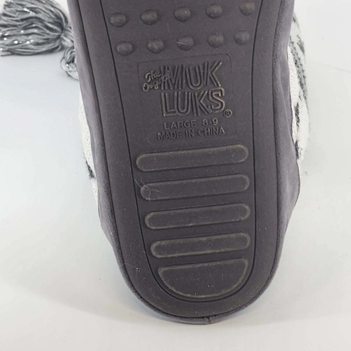 Muk Luks Women Slipper Boots Size 8-9 Knit Fair Isle Pattern Faux Fur Lined Grey