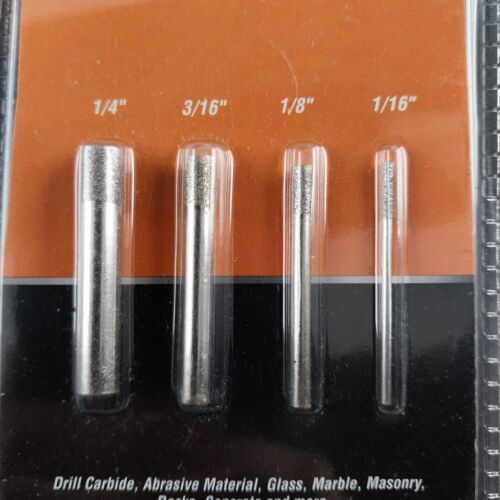 Warrior 4 Pc Rotary Diamond Drill Bits 1/4" 3/16" 1/8" 1/16" Carbide Harbor Frei