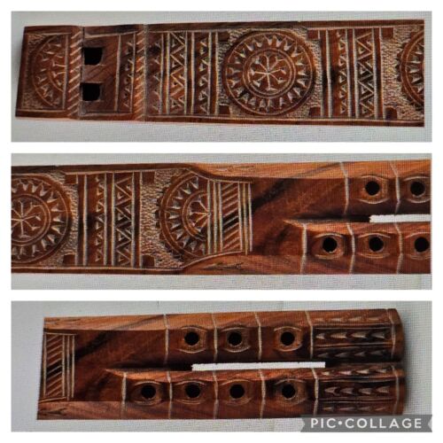 Hand Carved Flute Wooden Double Barrel Balkan Dvojnice 12.75" Long 7 Hole Vtg