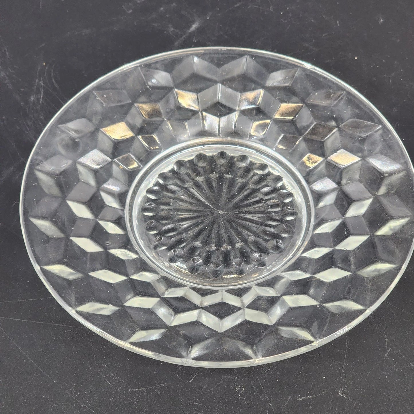 Vintage Jeannette Cube Pattern Bread Plate Clear Depression Glass 6 Inch