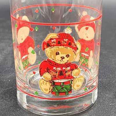 Vintage Tienshan Theodore Country Bear Christmas Glasses – Set of 4 Double Old Fashioned Tumblers – Holiday Barware – 4.25” Tall