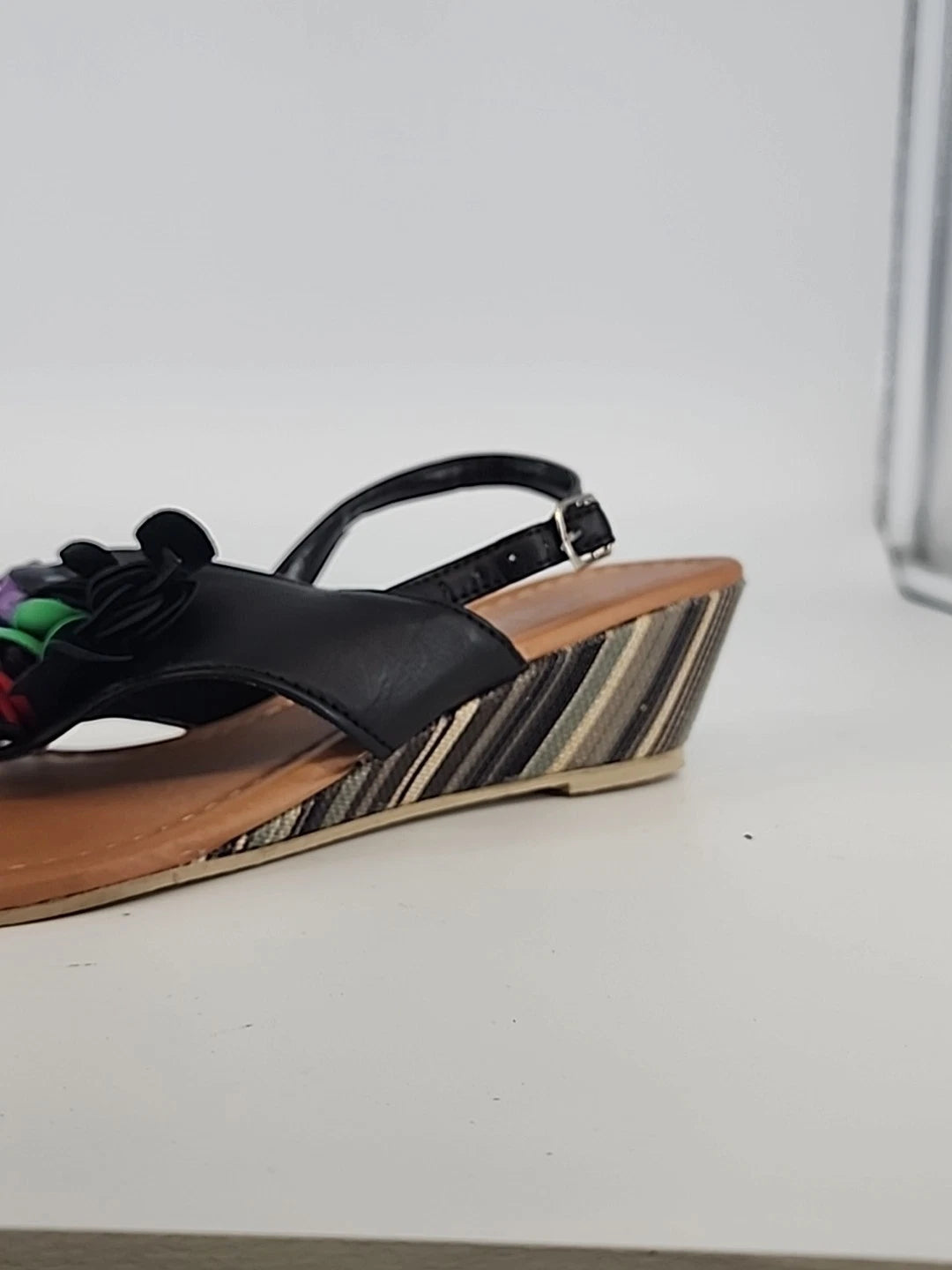 Glamour Original Wedge Sandals Women Size 8 Black Floral Platform