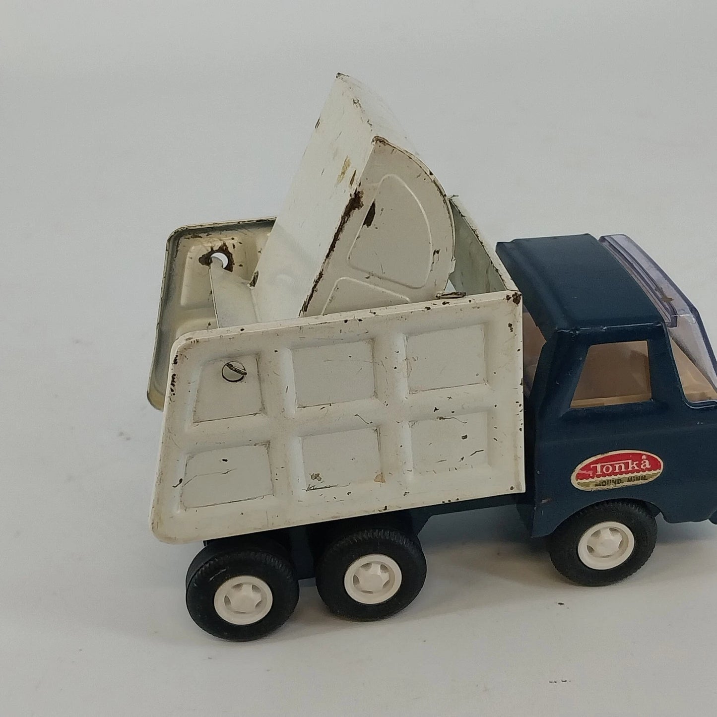 Tonka Mini Blue White Garbage Sanitation Truck Diecast Pressed Steel Vtg USA