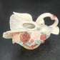 Ceramic Dove Teapot Vase Roses Woven Basket Heart NO LID 9.25" Taiwan Vintage