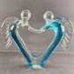 Dual Angel & Heart Murano Glass Sculpture Blue and Clear 11.5" Wide x 10" High