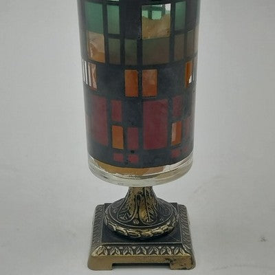 Hippie Candelrama Nu-Trend Candle Holder Stained Glass Prairie Style Vtg 1970's