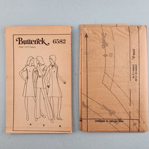 Butterick 6582 Vintage Sewing Pattern 70's Misses Half Sizes Dress Tunic & Pants