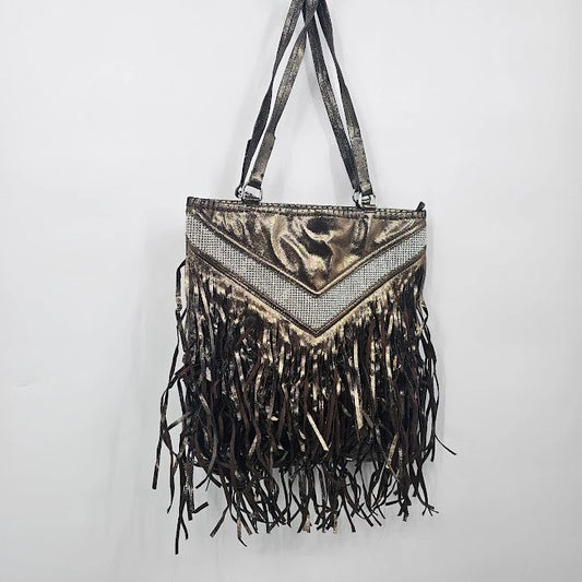 Charming Charlie Gray Fringe Handbag Shimmering Bling Y2K Shoulder Bag Boho 14"