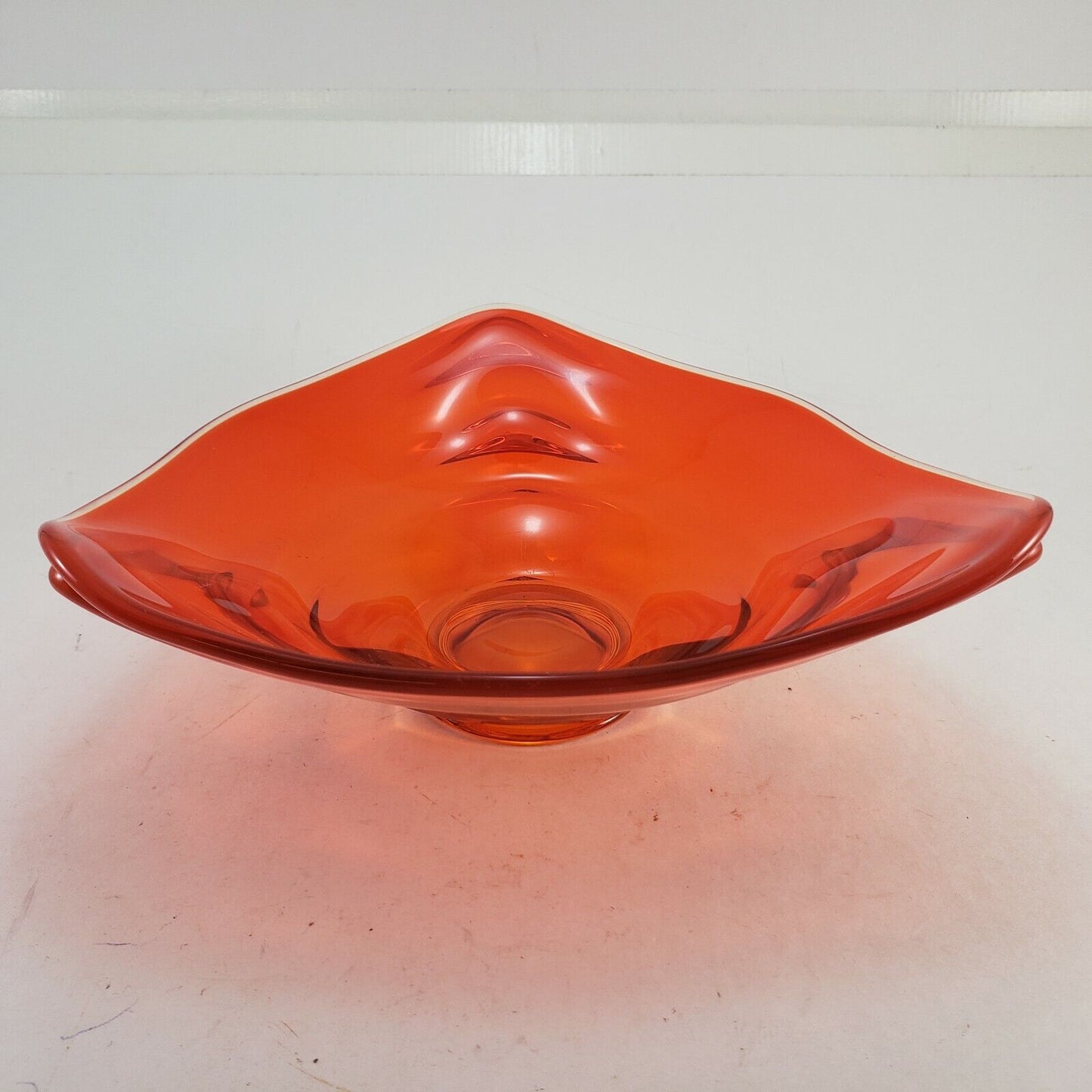 Mid Century Viking Glass Tundra Triangle Dish Fire Orange MCM Centerpiece 9-1/2"