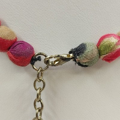 Plunder Gold Tone Chain Fabric Covered Beaded Multicolor Necklace & Earring Set