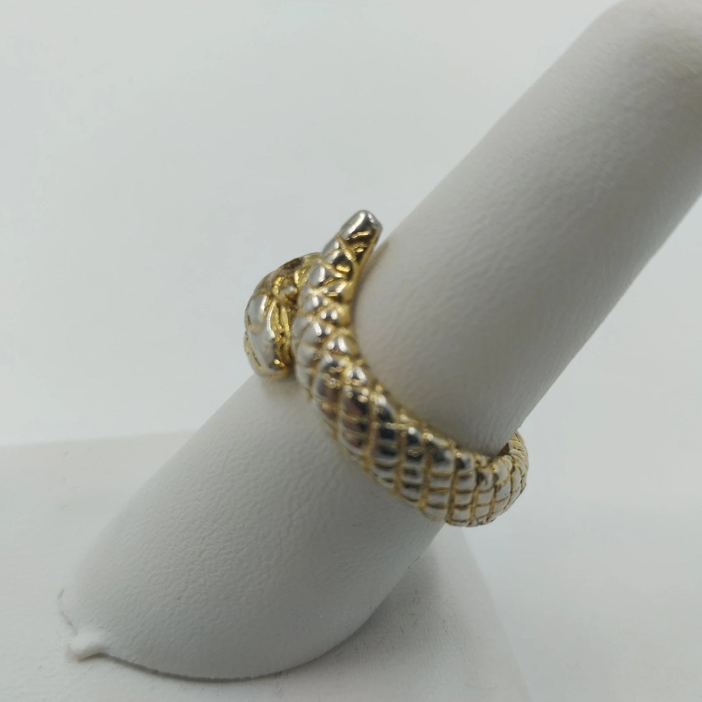 Gold Tone Snake Wrap Bypass Ring Textured Serpent Black Eyes Size 8 Jewelry