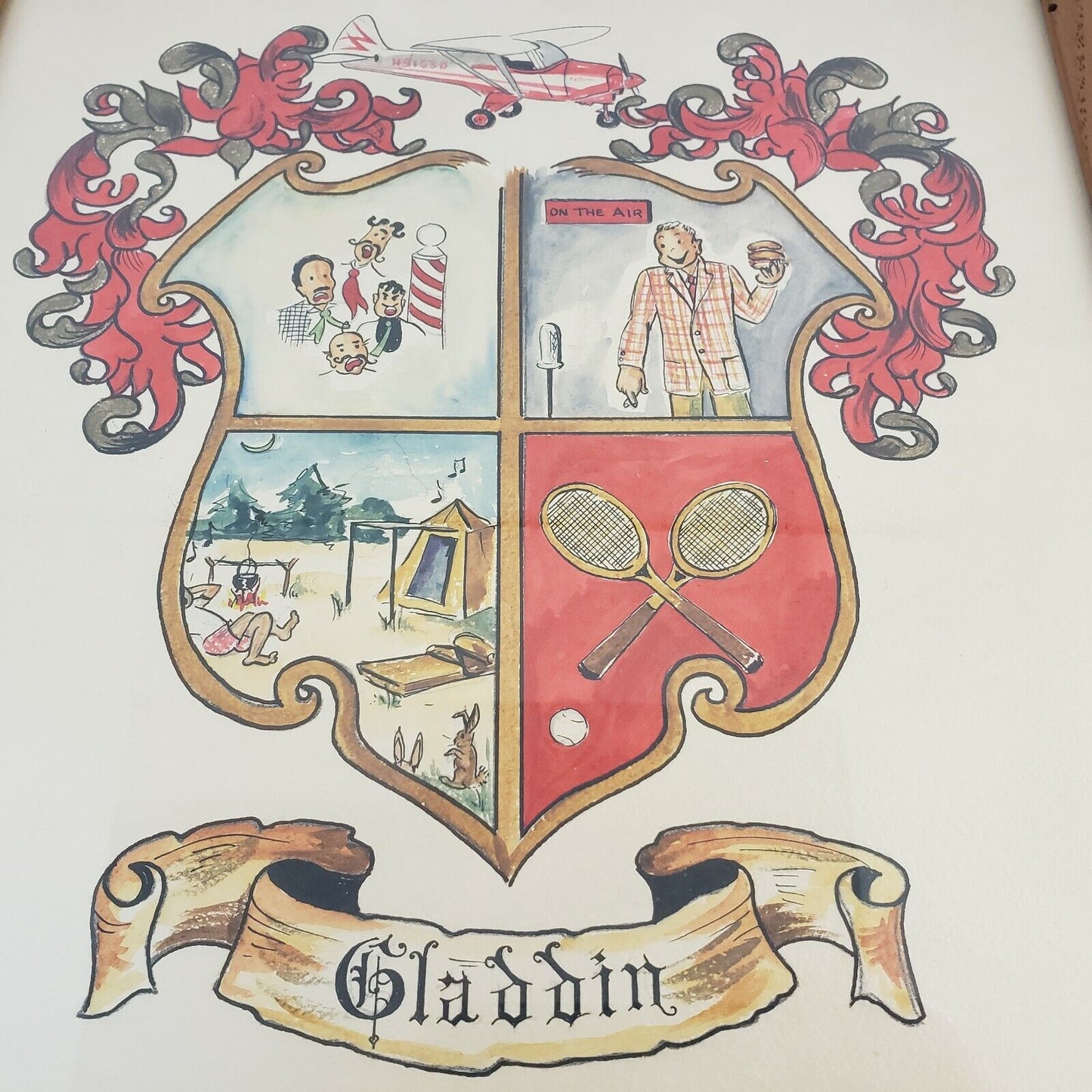 Gladdin Family Crest Coat of Arms Framed Vintage Heraldic Wall Art